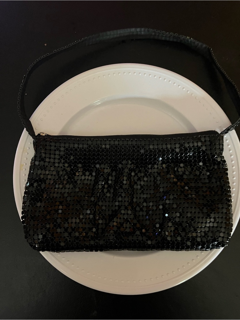Vintage Black Sequin Wristlet Clutch